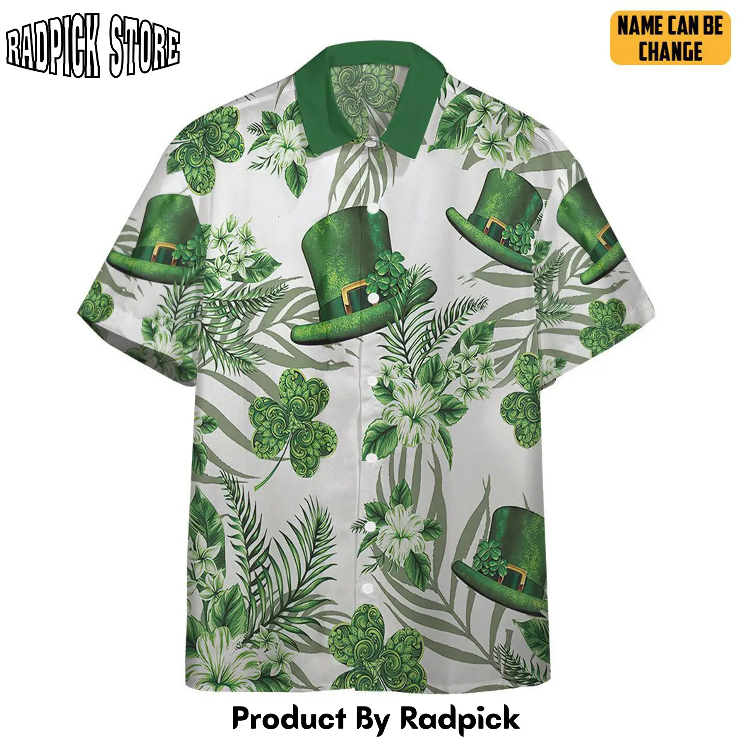 Radpick 3d erin go braugh ireland green hat and shamrock custom name hawaiian shirt rp292858